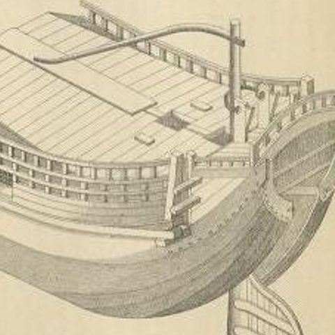 Antique Print of a Japanese Junk Cross Section, 1856, close-up 4