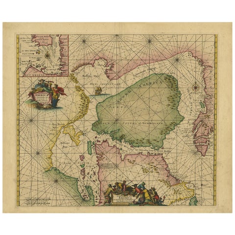 Greenland & North America, Antique Sea Chart by Frederick de Wit, 1745