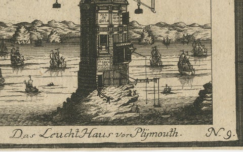 Lighthouse at Plymouth, Engraving by Pieter van der Aa, Leiden 1707, close-up 5