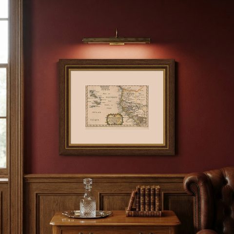 Antique Map of the West African Coast and the Cape Verde Islands, c.1680, shown framed on a wall