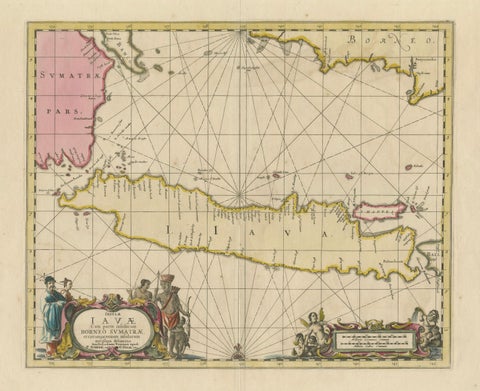 Antique Map of Java, Sumatra & Borneo, Dutch East Indies Sea Chart c.1700, close-up 1