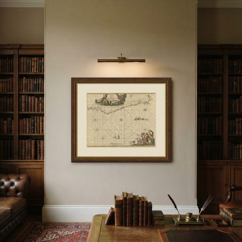 Antique Map of the Coast of Angola Up to Port Elizabeth in South Africa, 1675, shown framed on a wall