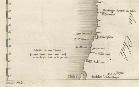 Antique Map of the Coast of Peru and Chile, Detailing Ports & Coastlines, c1760, close-up 1