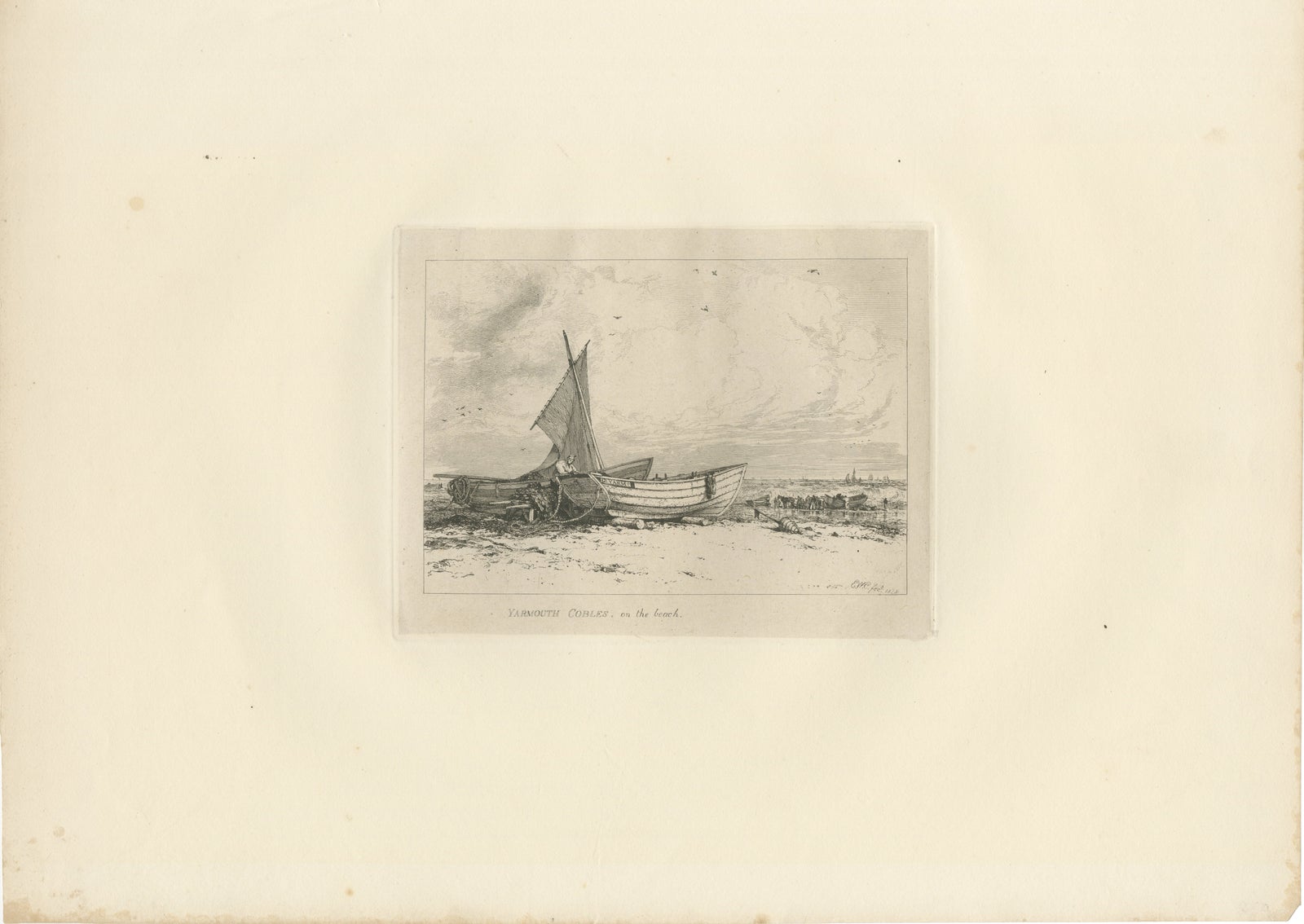 Antique Great Yarmouth Fishing Boats Maritime Etching by E.W. Cooke, 1828