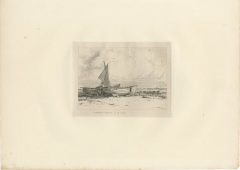 Antique Great Yarmouth Fishing Boats Maritime Etching by E.W. Cooke, 1828