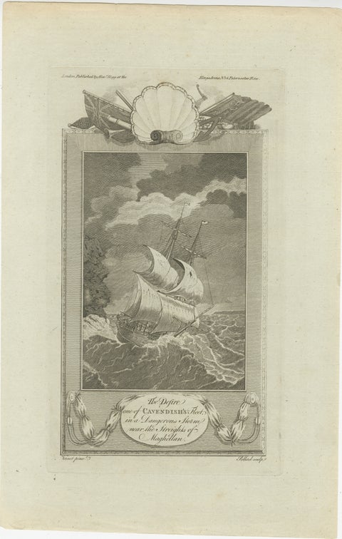 Cavendish’s Ship Desire in Storm near the Strait of Magellan, 18th Century, view 2