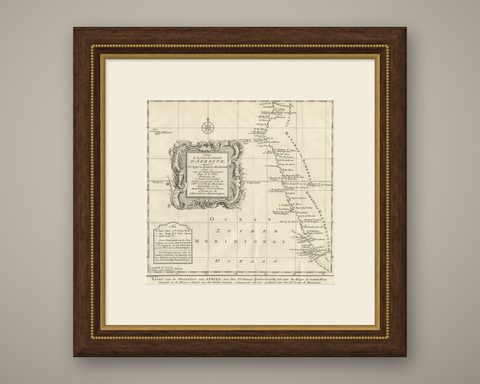 Dutch Antique Map of the West Coast of Africa, to the Cape of Good Hope, 1747, shown framed