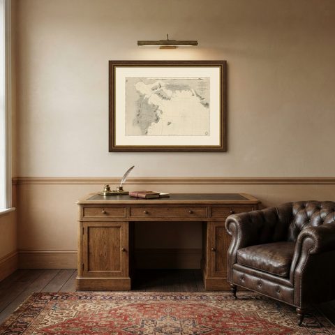 Antique Map of Part of the Chinese Coast, Explored by the French, Ca.1852, shown framed in a room