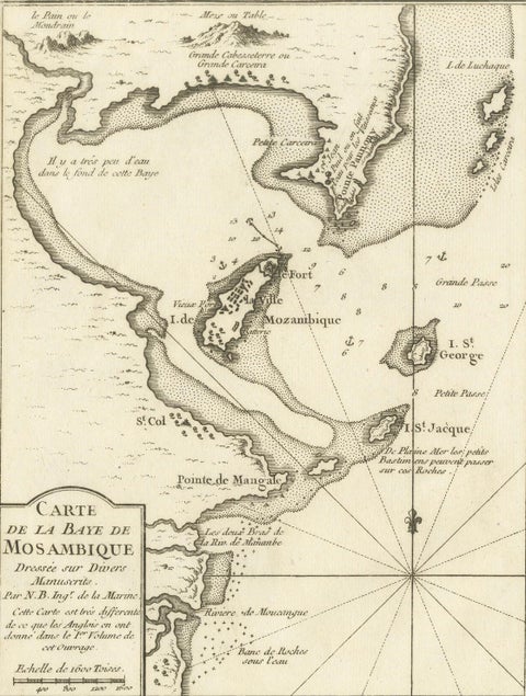 Mozambique Bay, French Naval Sea Chart by Bellin, c.1765, close-up 6