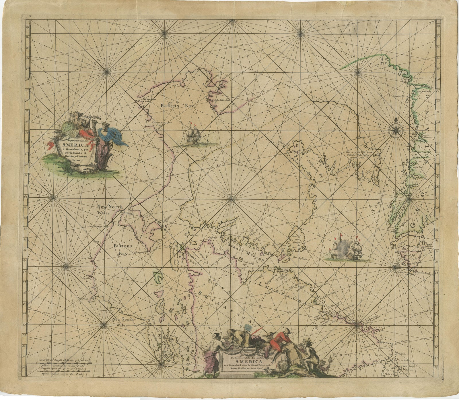 1690 Frederick de Wit Sea Chart of Hudson Bay, Baffin Bay and Greenland