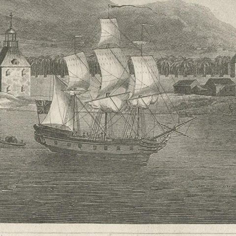 Antique Print of the Harbour Sunda Kelapa of Batavia in the Dutch Indies, 1826, close-up 1