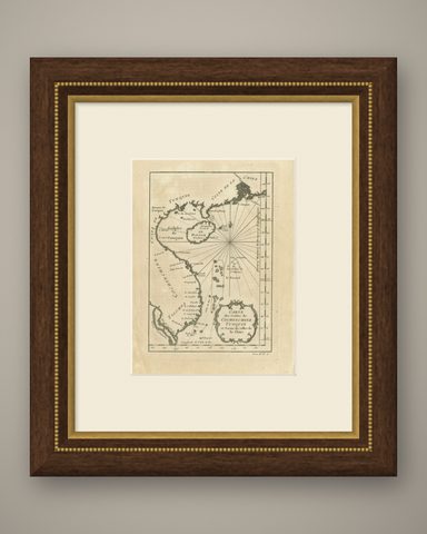 Antique Map of the Coast of China by Bellin, 1752, shown framed