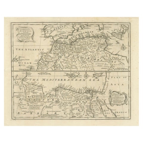Mediterranean & Barbary Coast, Elegant 18th Century Map by Bowen, c.1747
