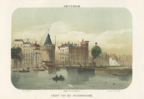 Amsterdam View from the Oosterdok, 19th Century Lithograph with Boats, 1855, close-up 4