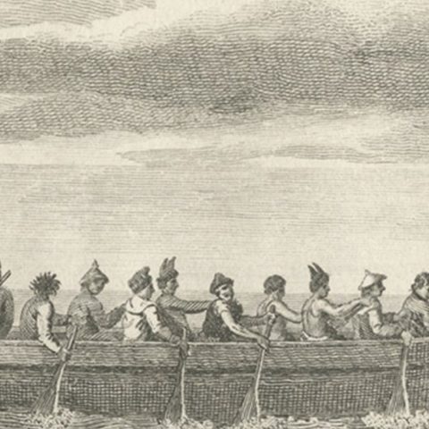 Antique Print of a Canoe of Chukotka, Tartary, 1800, close-up 3