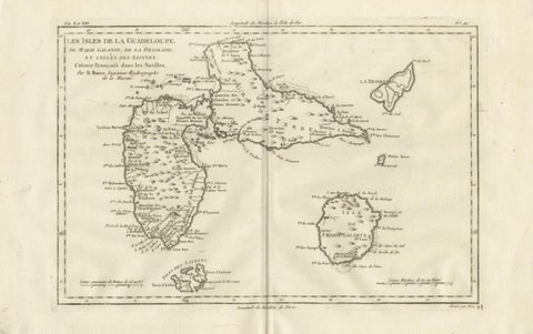 Antique Map Guadeloupe & Marie Galante, Rigobert Bonne Caribbean Chart c1780, view 2
