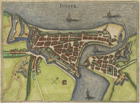Dieppe, Antique Hand-Coloured French Coastal Town Engraving (1666), close-up 6