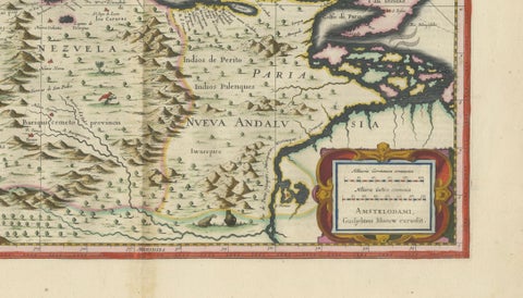 Blaeu Venezuela Map, Decorative Caribbean & Nueva Andalusia Chart 1642, close-up 4