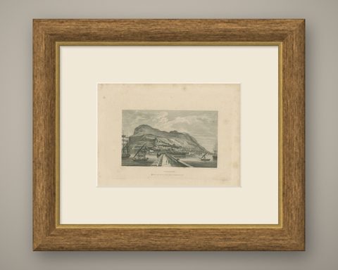 Antique Print of the Harbour of Gibraltar by Kelly, c.1840, shown framed
