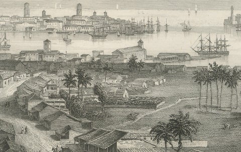 Rare Antique Engraving, Valparaíso, Chile Harbor and City Scene, 1867, close-up 3