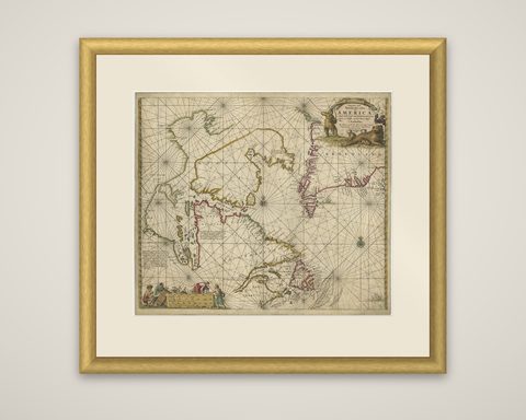 Antique Sea Chart of Hudson Bay and Arctic Canada by Van Keulen, circa 1681, shown framed