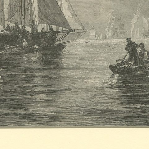 Engraving of Sailing Boats in Possibly Victoria Harbour, Hong Kong, ca.1850, close-up 4