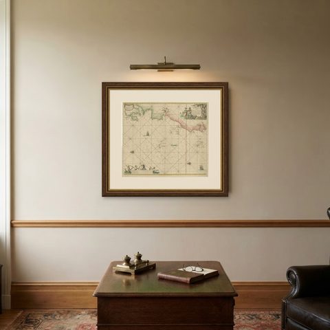 1717 Johannes Van Keulen Sea Chart of the Eastern Atlantic, Amsterdam to Gambia, shown framed on a wall