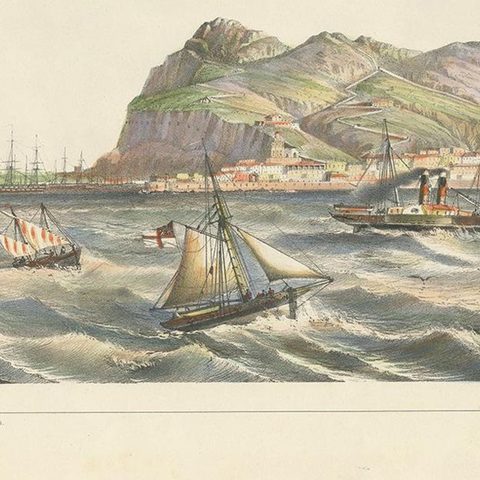Antique Print of the North Coast of Gibraltar by F. Appel 'c.1890', close-up 1