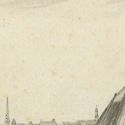 New York Harbor Panorama, sailing ships & city skyline, British engraving, 18050, close-up 4