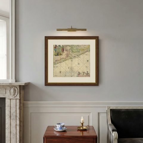 Old Decorative & Highly Detailed Sea Chart of the North Dutch-German Coast, 1681, shown framed on a wall