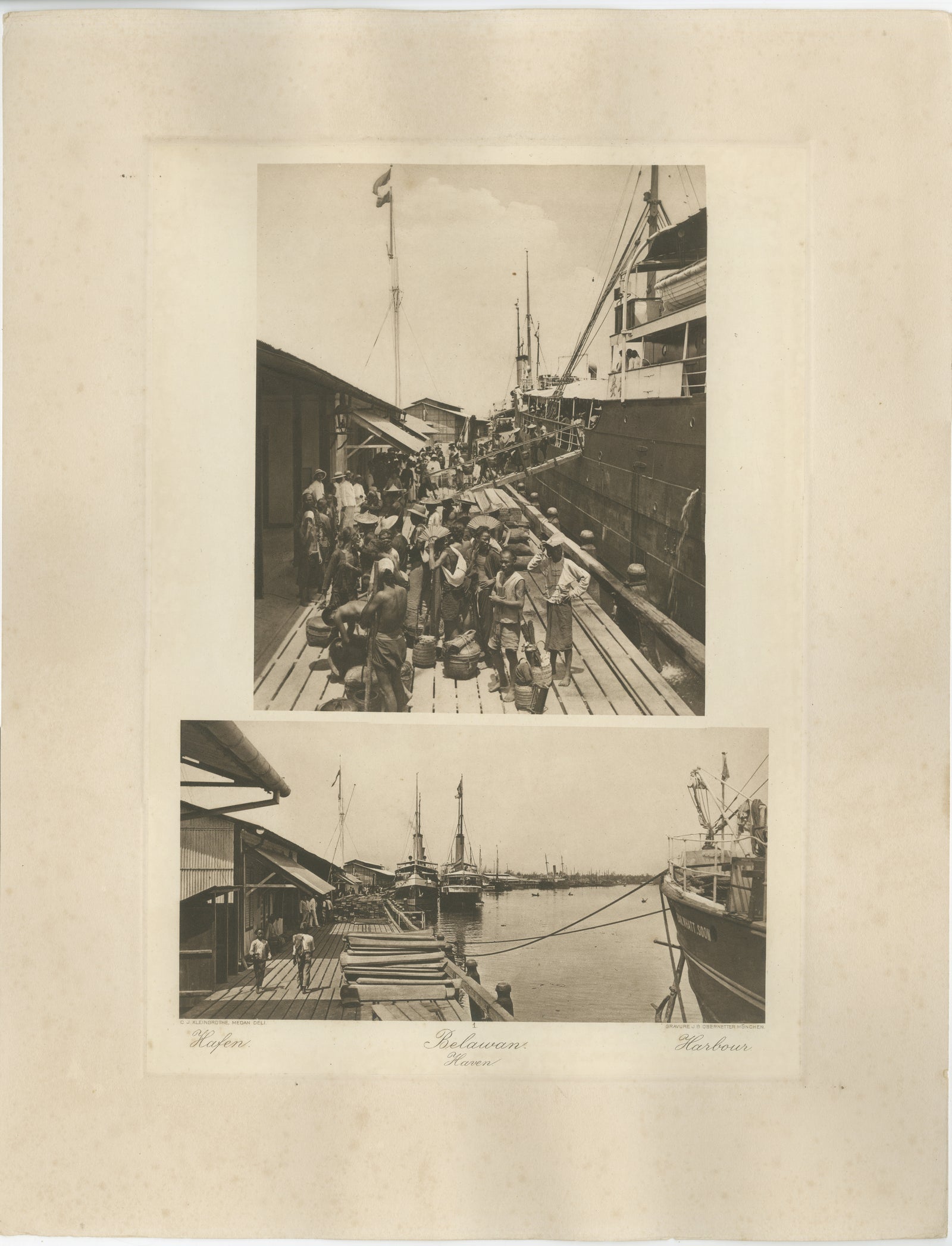 Belawan Harbour & Labourers, Sumatra, Indonesia, Kleingrothe Photogravure 1900