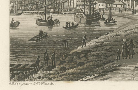 View of Amsterdam from the Water with Sailing Ships, Baedeker, circa 1850, close-up 4