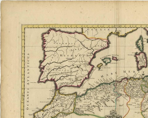 Antique Map of the Northern Coast of Africa and Southern Europe, circa 1745, view 2