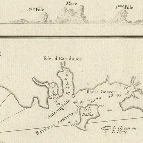 Antique Map of New Ireland (Pacific) with Coastal Profiles, Cook Voyages, 1774, close-up 1