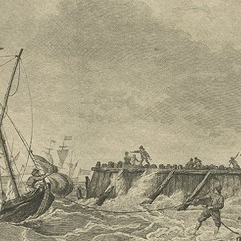 Antique Print of the Coast of Harlingen, Harbour in Friesland, circa 1780, close-up 2