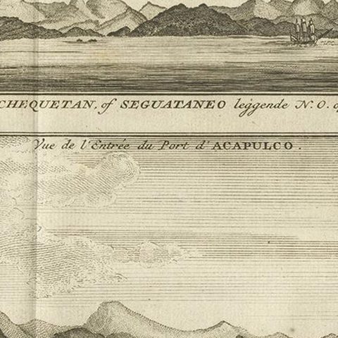 Antique Print of Zihuatanejo and the Harbour of Acapulco by Anson '1749', close-up 2