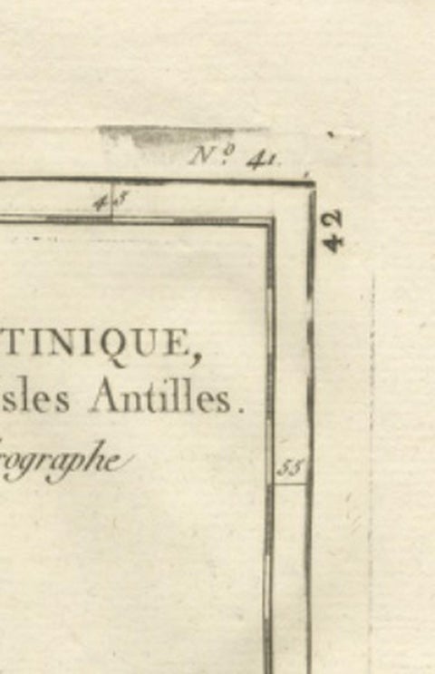 Antique Map Martinique Caribbean Island Chart, Rigobert Bonne French Map, c.1780, close-up 2