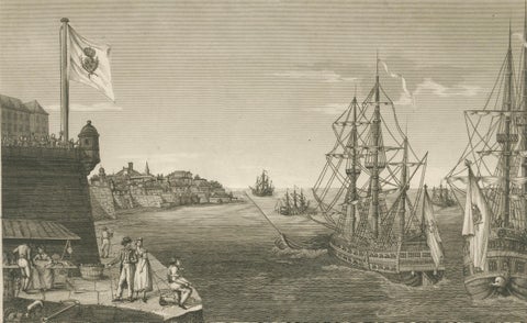 View of the Harbor of Cannes, Engraving by Dubois after Courvoisier, 1784, close-up 2