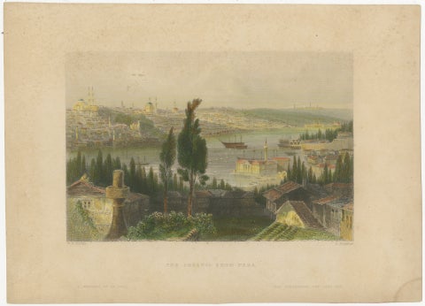 Bosporus Harbor View from Pera, Istanbul Arsenal, Antique Bartlett, c.1839, view 2