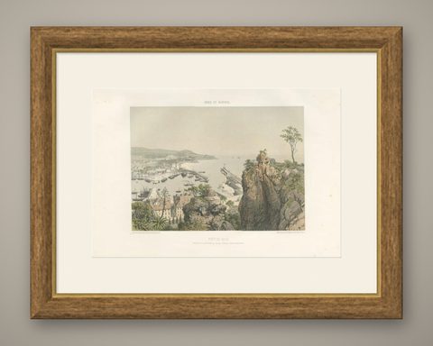Antique Print of the Port of Nice in France, c.1865, shown framed