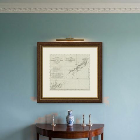 Old Chart of the North-Eastern Coast of Australia Discovered by Cook, 1774, shown framed on a wall