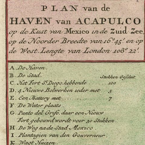 Antique Map of The Harbour of Acapulco in Mexico, 1749, close-up 1
