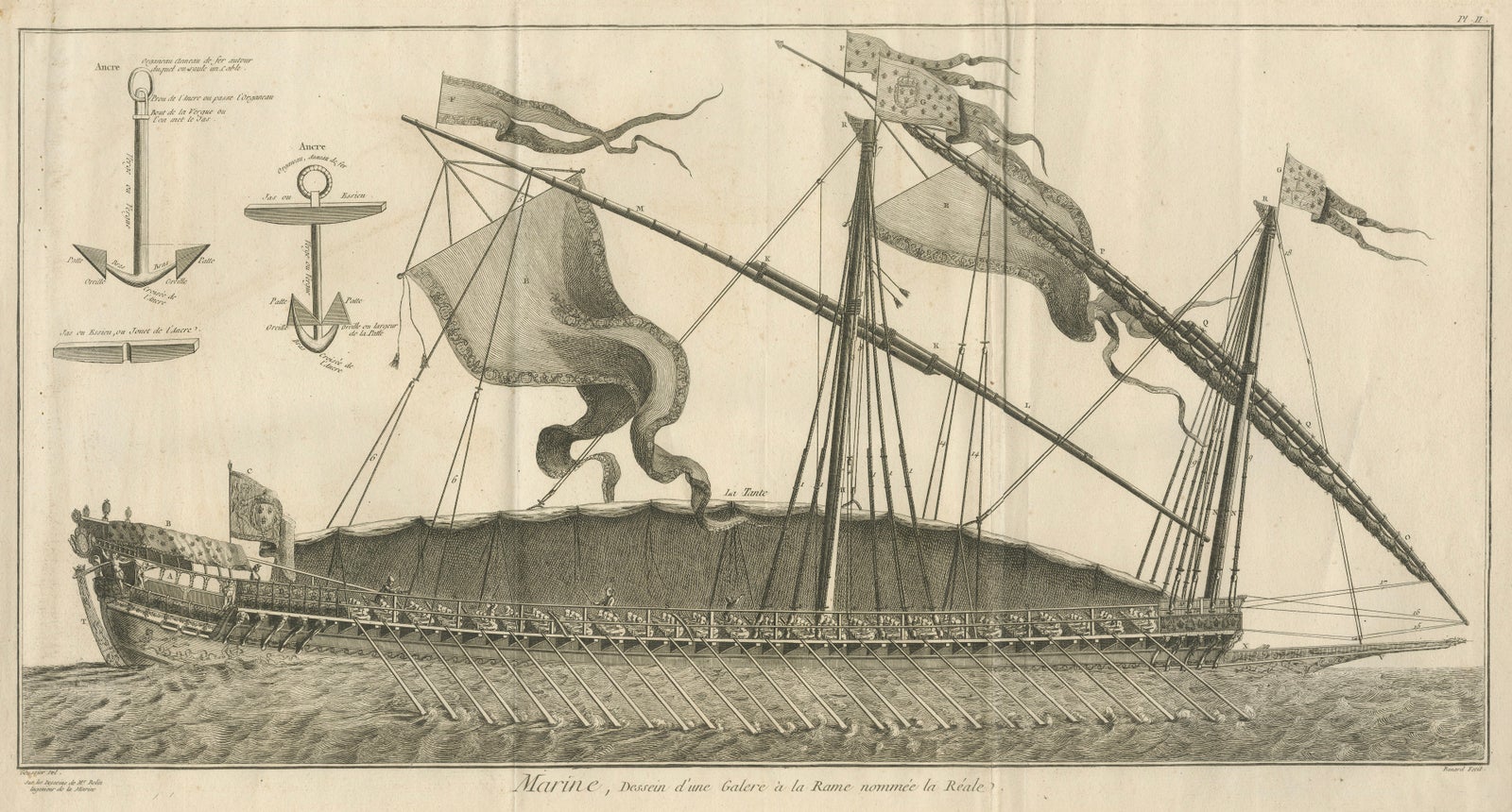 La Réale French Royal Galley, Large Naval Engraving, c.1769