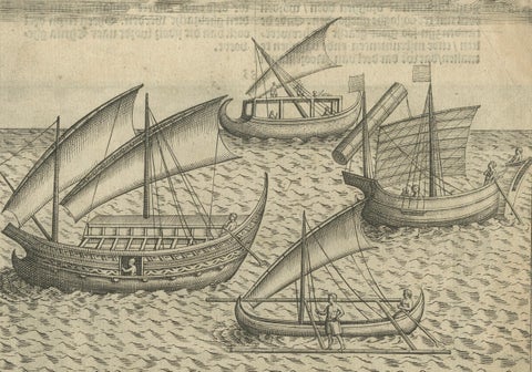 Javanese and Malay Ships near Bantam, from Pontanus’ Amsterdam History, 1611, close-up 6