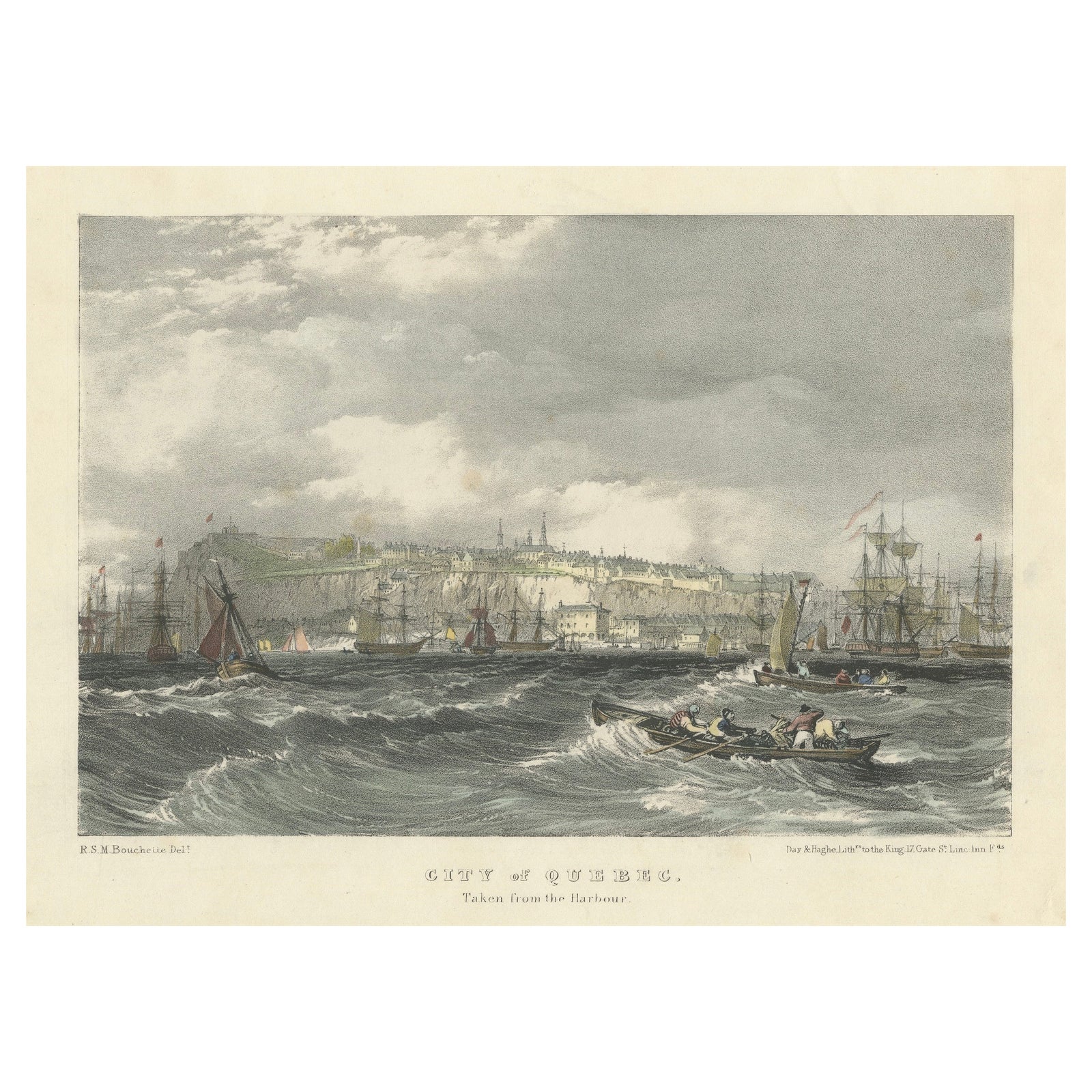 City of Quebec from the Harbour: A Vibrant 19th-Century Maritime Lithograph