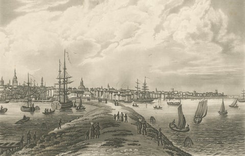 View of Amsterdam from the Water with Sailing Ships, Baedeker, circa 1850, close-up 6