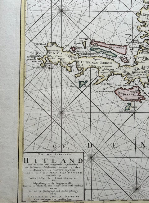 Shetland Islands Sea Chart, Antique Nautical Map by Ottens Brother c.1745, view 4