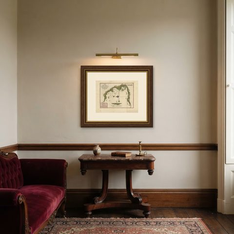 Chile Coast Bay Map, Antique 1749 Chart by Anson from Voyage Around the World, shown framed in a room