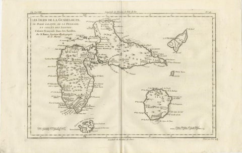Antique Map Guadeloupe & Marie Galante, Rigobert Bonne Caribbean Chart c1780, view 3