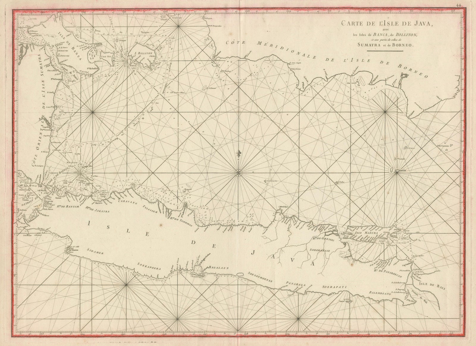Antique Sea Chart Java Indonesia, Mannevillette Neptune Oriental 1775